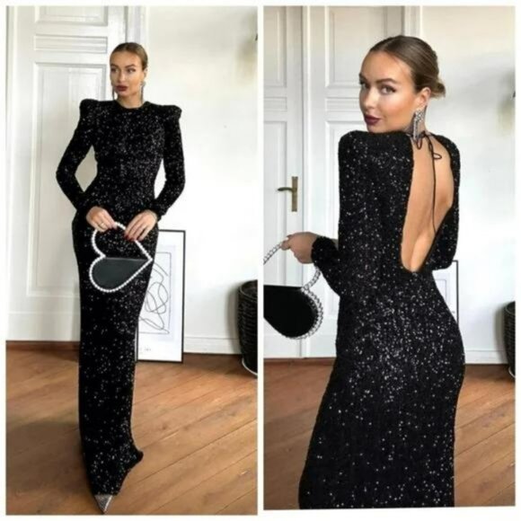 ZARA SHOULDER PAD SEQUIN DRESS - Picture 2 of 10